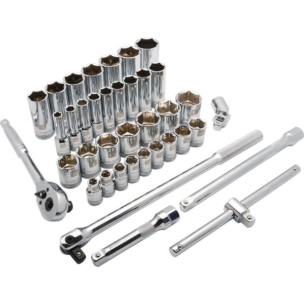 Tools 1/2"Dr 38Pcs 6 Point, Std/Deep, SAE Socket Set, 3/8 - 1-5/16"